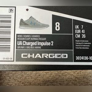 Under Armour Men's Charged Impulse Running Shoes Size 8GRY/NVY/blue Marine